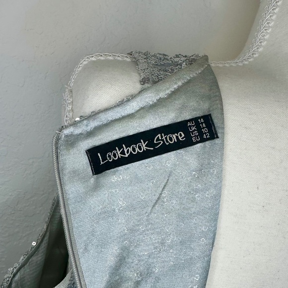 Lookbook Store, V-Neck Silver Sequin Dress, Size 10 - Picture 7 of 11